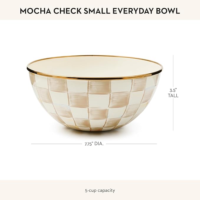 MACKENZIE-CHILDS Enamel Everyday Bowl, Serving Bowl for Entertaining, Small, Brown-and-White Mocha Check