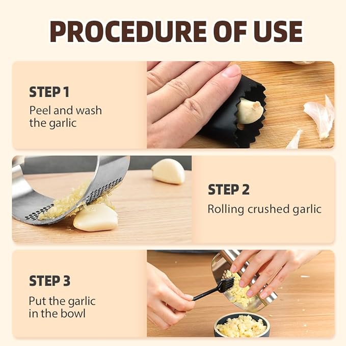 2025 Upgraded Garlic Press Stainless Steel, Garlic Press Rocker Professional Kitchen Gadgets Garlic Mincer Garlic Crusher, Heavy Duty Mincer Tool Garlic Chopper Garlic Presser Mincer (1Set)