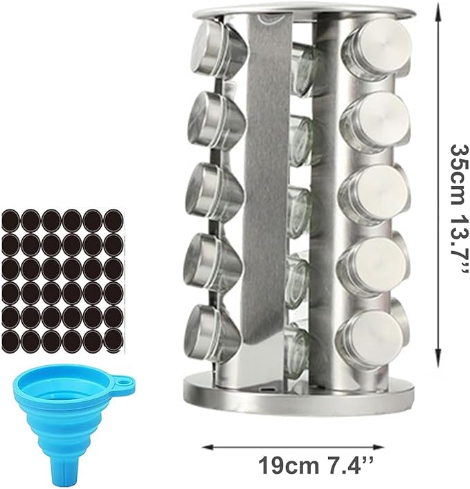 Spice Rack, Spice Rack Organizers for Countertop, Rotating Countertop Spice Rack, Revolving Spice Rack for Kitchen, Kitchen Gadgets, Organizer Rack with Spice Jars (Silver, RoundHead_20Jars)