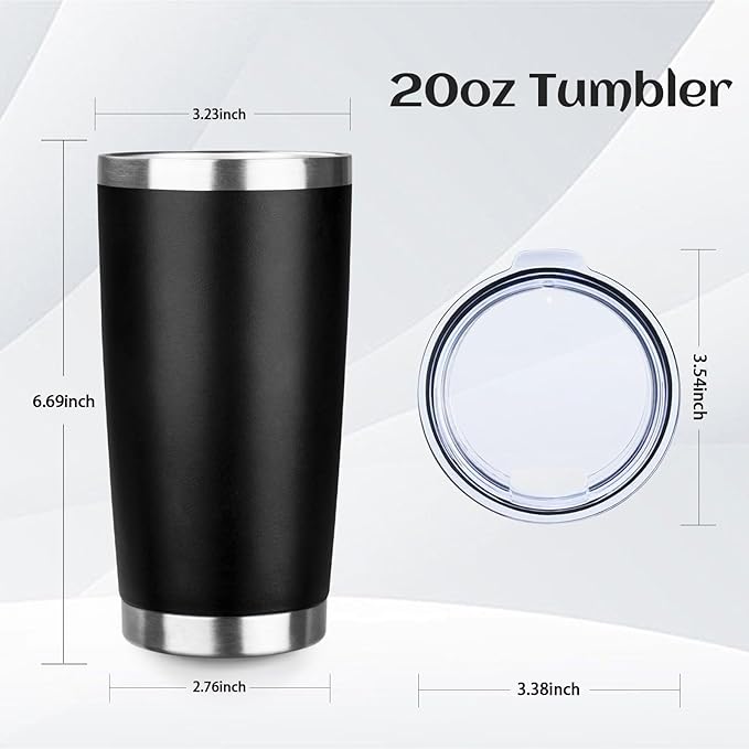 StarSpeed 20oz Tumbler Bulk with Lid, Stainless Steel Insulated Tumblers Double Wall Vacuum Insulated Travel Mug, Powder Coated Coffee Cups for Hot and Cold Drinks(Black,6)
