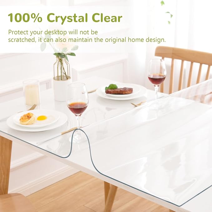 48 x 60 Inch Clear Table Cover Protector, Clear Table Protector for Dining Room Table, 1.5mm Plastic Table Cover, Waterproof Table Pad for Kitchen, Office
