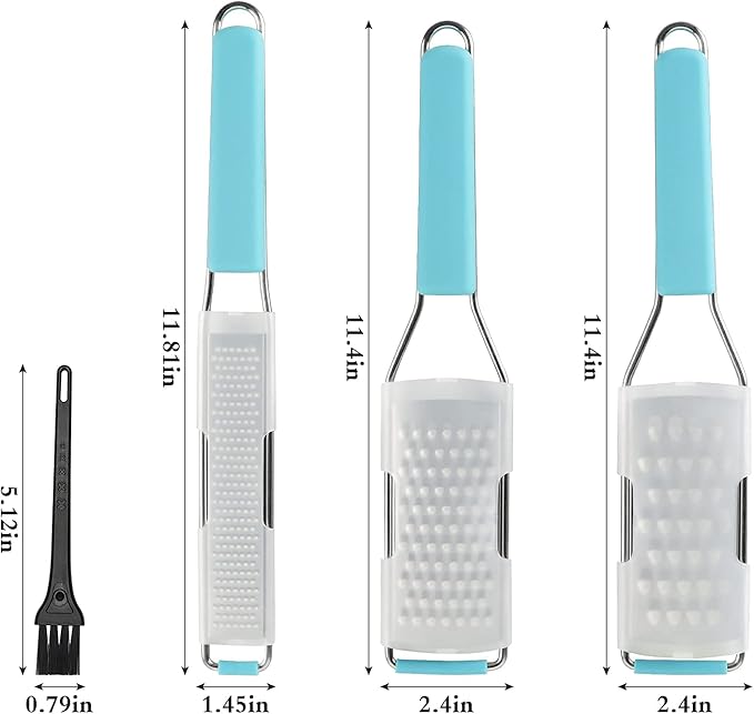 Cambom Lemon Zester Grater Three-piece Suit - Heavy Duty Kitchen Tool for Parmesan Cheese, Ginger, Garlic, Nutmeg, Chocolate, Vegetables，Fruits，Stainless Steel Grater Dishwasher Safe Blue