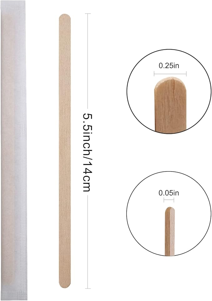 BLUE TOP Individually Paper Wrapped Wooden Coffee Stirrers 5.5 Inch Pack 1000, Disposable Wood Sticks for Coffee/Tea Hot Beverage, Hot Chocolate, Wood Blenders for butter sugar,Craft Stick.