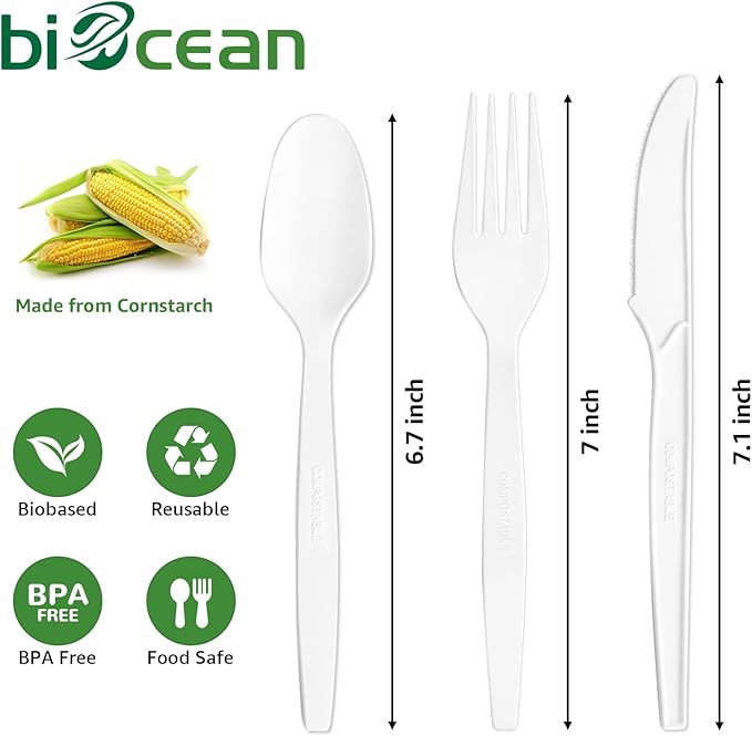 Extra Heavyduty Compostable Spoons [500 Count,6.7In] Disposable Cutlery No Plastic Spoons Large Biodegradable Utensils Eco Friendly Silverware for Party,BBQ,Daily Use [With Tote]