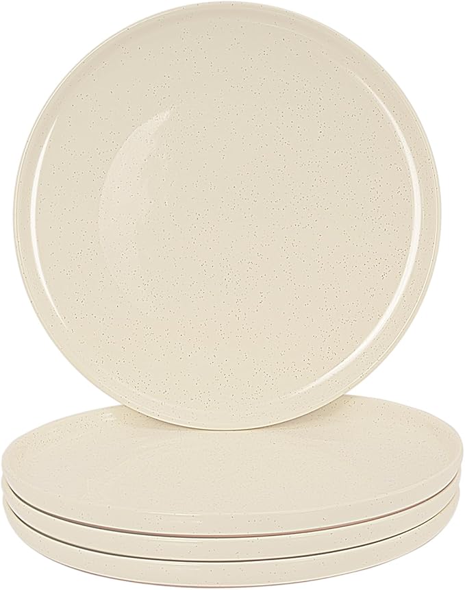 GZG Ceramic Dinner Plates Set of 4, 10.25 Inch Speckled Stoneware Plates with Clay-Tone Base, Large Ceramic Plates for Steak, Salad, Pizza, Microwave Oven Dishwasher Safe