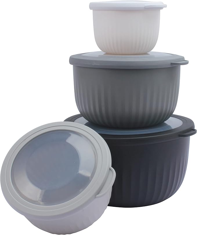 COOK WITH COLOR Prep Bowls with Lids- Wide and Deep Nesting Plastic Small Mixing Bowl Set with Lids, 8 Piece Set - Deep Bowls, Black/White