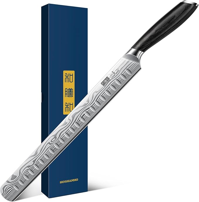 HOSHANHO 12 Inch Carving Knife, Razor Sharp Brisket Knife with Pakkawood Handle, Japanese High Carbon Powder Steel Slicing Knives for BBQ Brisket Turkey Ham Rib Roast