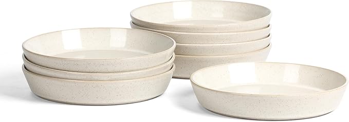 Stone Lain Claire 8-Piece Pasta Bowl Set Stoneware, Bowls, Dishwasher and Microwave Safe, Dish Set for 8, White