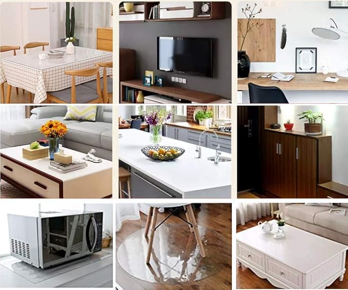 NECAUX Custom 34 x 72 Inch Clear Table Cover Protector, 1.5mm Thick Wood Grain Transparent Table Pad Non-Slip Tablecloth Plastic Protective Pad for 6 Foot Dining Room Table, Meeting Table