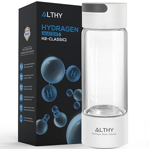 ALTHY Molecular Hydrogen Water Generator Hydrogen Water Bottle,Glass Flask, SPE PEM Technology Ionizer with Inhaler Adapter