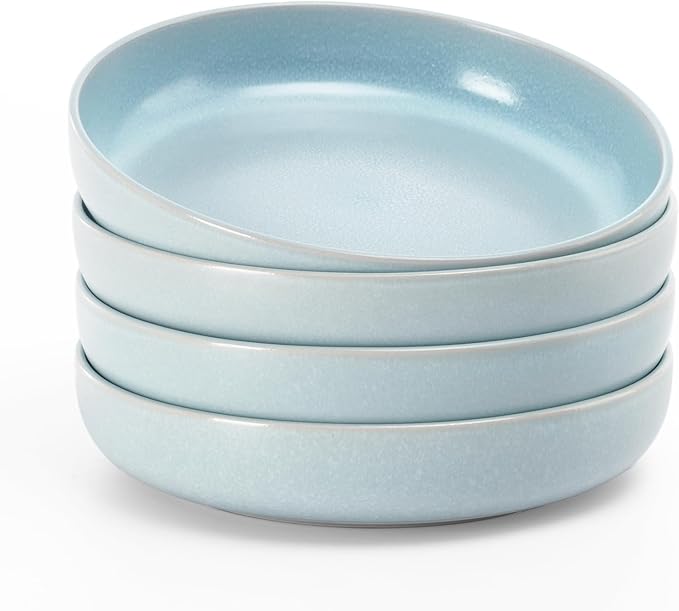 famiware Milkyway Pasta Bowls Set of 4, 8.5" Large Salad Bowls, Double Reactive Glaze, Sturdy & Stackable, Ideal for Housewarming, Festivals, Light Blue