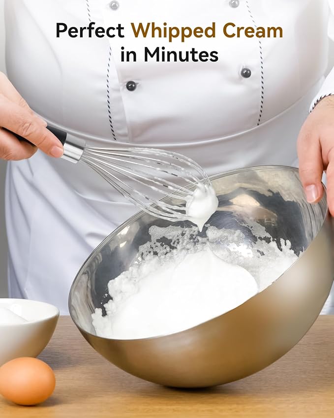 10-Inch Stainless Steel Kitchen Whisk, Ergonomic, Non-Slip Handle, Dishwasher Safe, Perfect for Beating Eggs, Mixing Batter, Whipping Cream