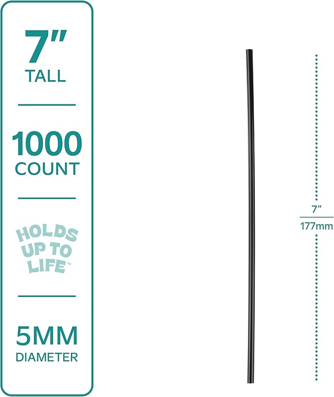 Comfy Package [7 Inch - 1000 Count] Black Coffee Drink Stirrers & Cocktail Straws - Disposable Plastic Sip Stir Sticks for Hot & Cold Beverages