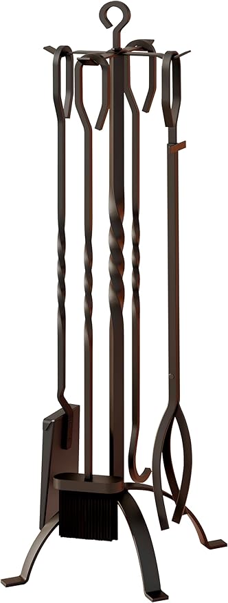 Fire Beauty 5 Pieces Fireplace Tools Sets Fireplace Accessories Tools Holder with Handles Tools for Indoor Fireplace Decor Outdoor Fire Pit Modern Tool(Sanded Black)
