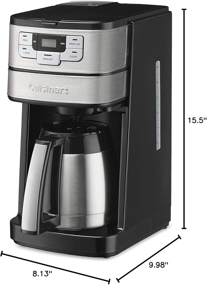 Cuisinart Automatic Grind & Brew 10-Cup Coffee Maker with Blade Grinder, Programmable Coffee Machine Glass Carafe with 1-4 Cup Setting, Brew Pause, Grind-Off Option, DGB-450NAS, Black/Stainless Steel
