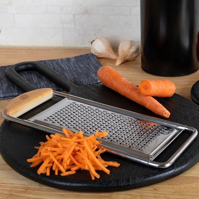 Cheese Grater Handheld - Stainless Steel Flat Food Grater with Cherrywood Handle - Fine Shredder Kitchen for Hard Cheese, Spices, and Zesting - Italian Made Kitchen Gadgets by Kings County Tools