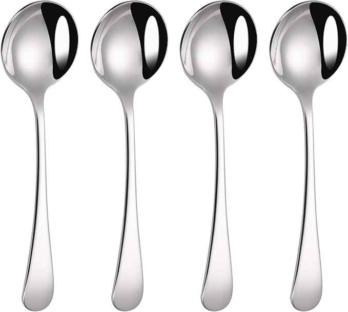 7" Elegant Soup Spoons Silverware Set,18/10 Stainless Steel,Dishwasher Safe(Set of 4,Silver)
