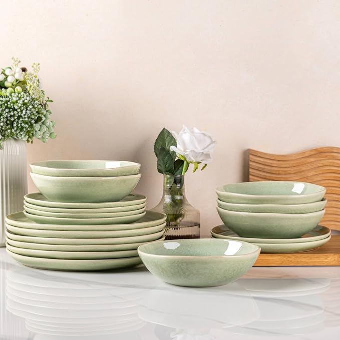 AmorArc Ceramic Dinnerware Sets,Handmade Reactive Glaze Stoneware Plates and Bowls Set,Highly Scratch Resistant | Dishwasher & Microwave Safe Dishes Set,Service for 8 (24pc)