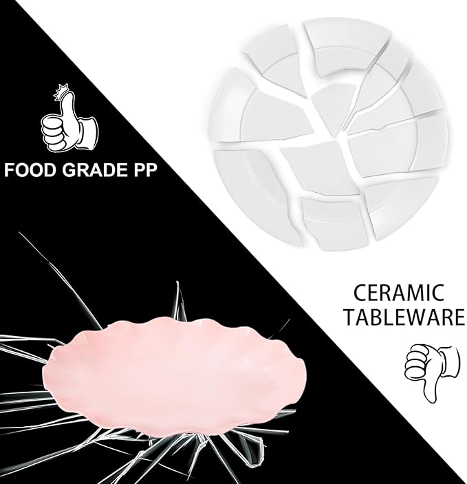 LIYH 24 Pcs Pink Plates Reusable, Pink Plastic Scalloped Plate Durable and Dishwasher Safe,Baby Shower Plate, Light Weight Daisy Plastic Wavy Plates for Wedding Party Birthday