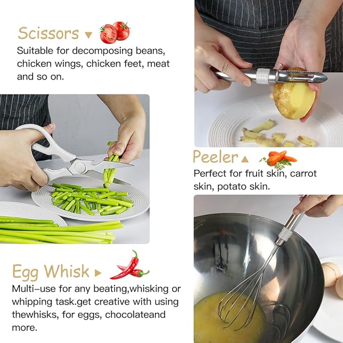 Kitchen Utensil Set-Silicone Cooking Utensils-33 Kitchen Gadgets & Spoons for Nonstick Cookware-Silicone and Stainless Steel Spatula Set-Best Kitchen Tools, Useful Pots (Cream White)