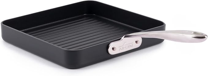 All-Clad HA1 Expert Hard Anodized Nonstick Square Grill Pan For Stovetop 11x11 Inch Oven-Safe Up to 500°F, Grilling, Professional Cookware, Dishwasher-Friendly, Oven-Safe Up to 500°F, Black