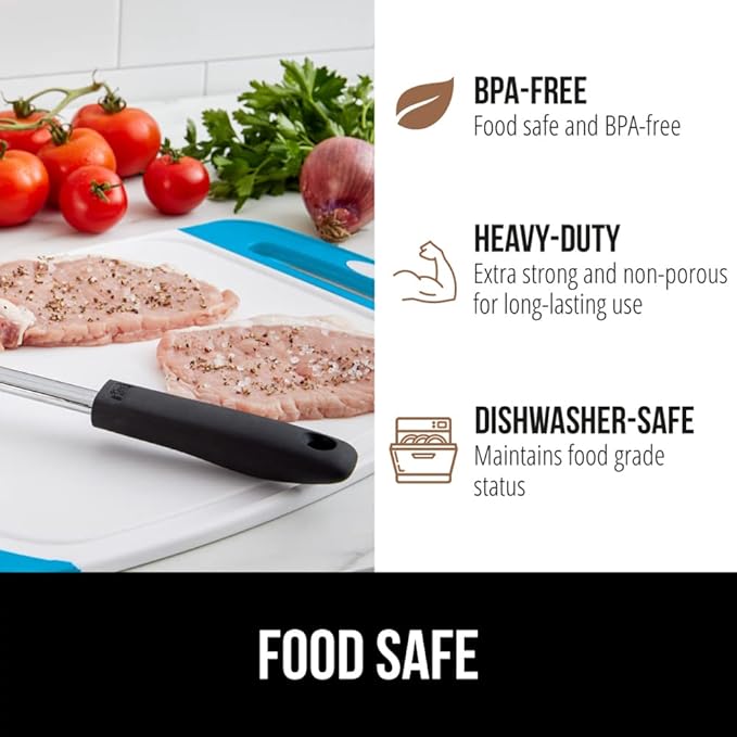 GORILLA GRIP BPA-Free Reversible Kitchen Cutting Board Set of 3, US Designed, Nonporous, Juice Grooves Catch Liquid, Slip Resistant Border, Dishwasher Safe, Durable Large Food Chopping Boards, Aqua