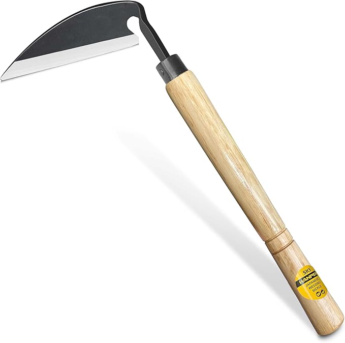 Japanese Weeding Sickle, Wide Blade Gardening Tools - Premium Quality Hand Hoes/Weeding Sickle Have Very Sharp Edge for Quick Work (Long Handle)