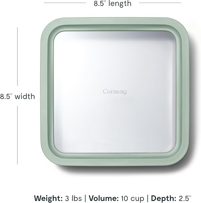 Caraway 2pc Glass Food Storage Set - 10 Cup Food Containers (2) - Ceramic Coated - Non Toxic, Non Stick Lunch Box with Lids. Dishwasher, Oven, & Microwave Safe - Mist