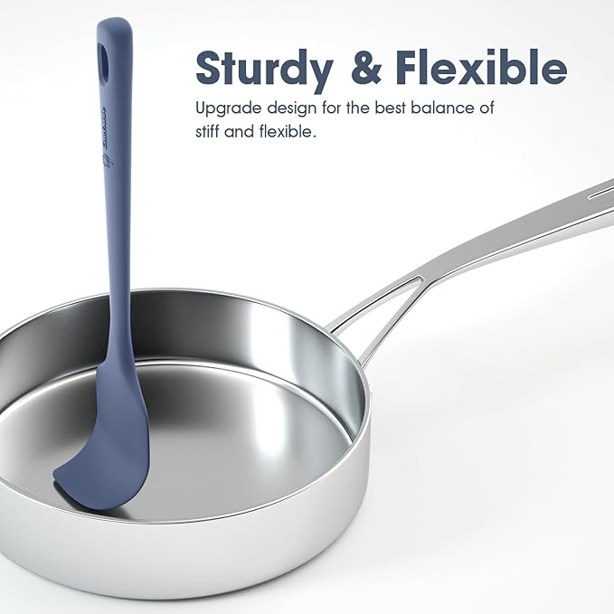 5 Pieces Silicone Spatula Set, Food Grade Rubber Spatula, Upgrade Strong Handle with Ergonomic Grip, Heat Resistant Up to 600°F for Nonstick Cookware, Cooking Blue