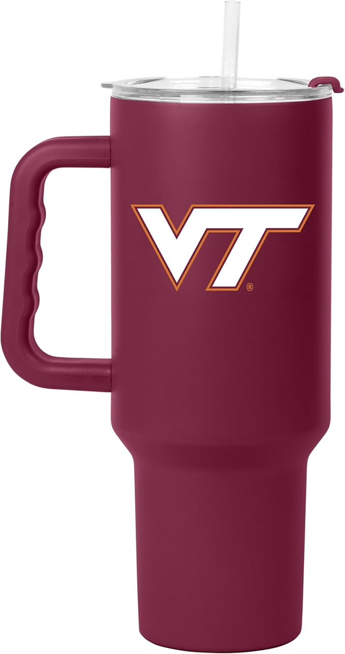 Logo Brands NCAA 40 oz Tumbler with Handle -Stainless Steel Insulated Travel Tumbler with Straw Lid – Powder Coated, Leak-Resistant, Keeps Drinks Hot/Cold – Great for Tailgating, or Everyday Use