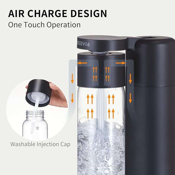Sparkling Water Machine Soda Maker Beverage Drink Dispenser for Home, Soda Streaming Maker with 2 BPA Free Bottles(1L), Seltzer Fizzy Water Maker Compatible with Screw-in 60L CO2 (NOT Included), Black