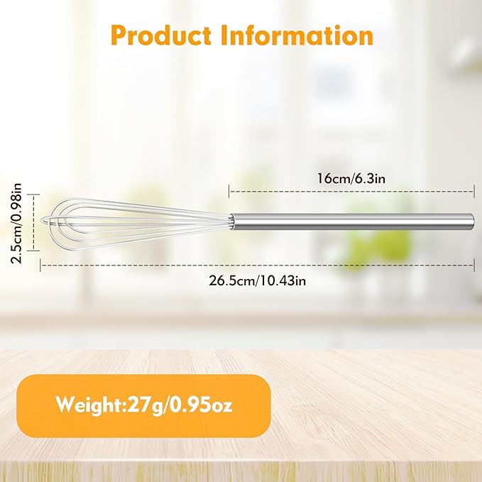 2 PCS Mini Whisk, Small Whisks for Cooking, Stainless Steel Mini Whisk Set - Essential Tiny Wire Whisk for Whisking, Beating, Blending Eggs & Sauces
