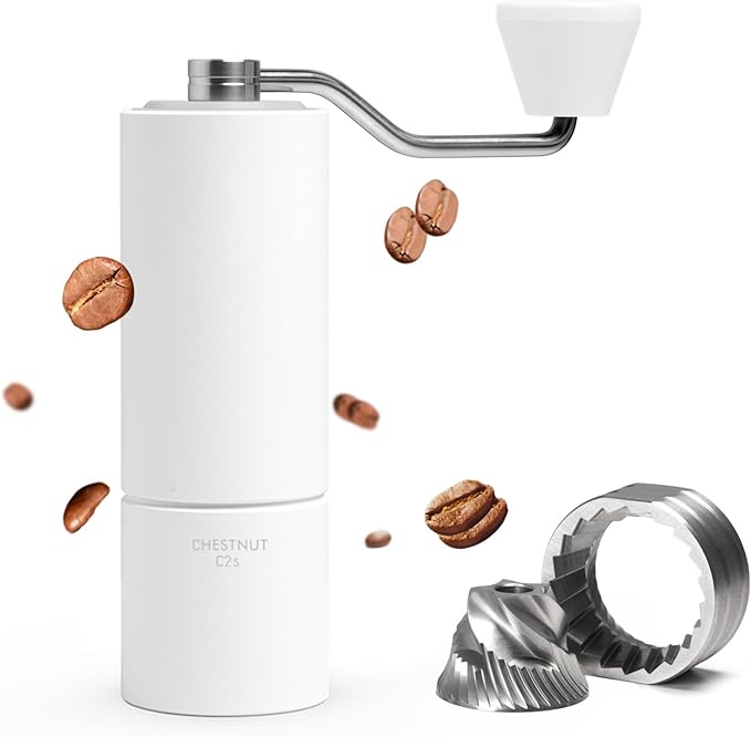 TIMEMORE Chestnut C2S Manual Coffee Grinder Capacity 25g with CNC Stainless Steel Conical Burr, Internal Adjustable Setting, Double Bearing Positioning, Hand Grinder (White)