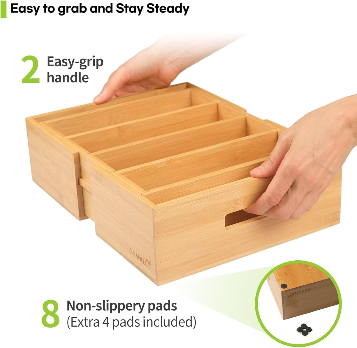 Expandable Kitchen Cabinet Organizer for Food Storage Container Lids, Bamboo Drawer Caddy Adjustable Dividers, Box for Kitchen Storage and Organization, Lids Organizer for Cabinet (Natural)