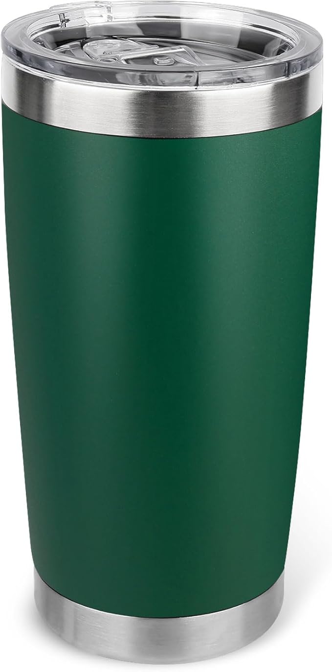 20oz Stainless Steel Tumbler with Lid, Travel Mug - Double Wall Vacuum Powder Coated Cup - Dark Green, 1 Pack