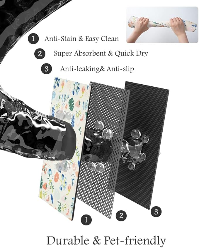 Pet Feeding Mat-Absorbent Dog Mat for Food and Water Bowl-No Stains Quick Dry Water Dispenser Mat-Dog Accessories Pet Supplies-Bowl for Messy Drinkers（LIGHTFLOWERS,12"x19"
