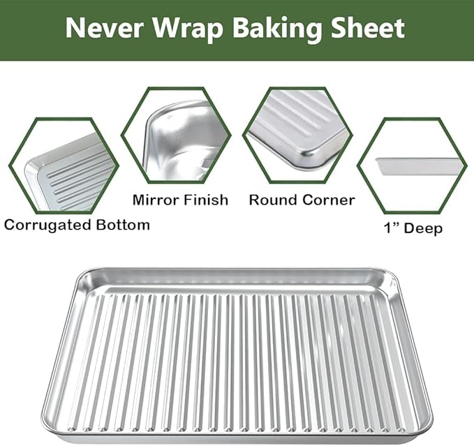ROTTAY Baking Sheet with Rack Set (2 Pans + 2 Racks), Stainless Steel Cookie Sheet with Cooling Rack, Nonstick Baking Pan, Warp Resistant & Heavy Duty & Rust Free, Size 16 x 12 x 1 Inches