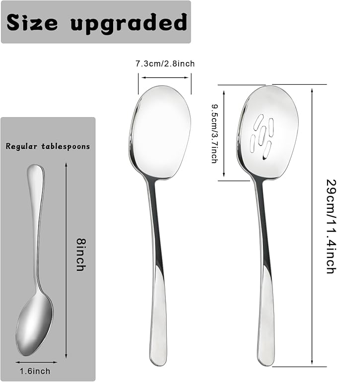 8 Pieces Extra Large Serving Spoons Set, 11 Inch Serving and Slotted Spoon, Stainless Steel Cooking Spoons, Serving Utensils for Kitchen Buffet Parties
