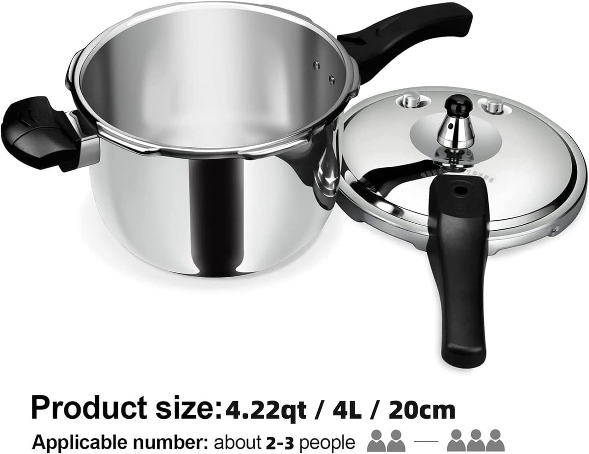 Stainless Steel Pressure Cooker, Peterboo 4 Quart Induction Compatible Thickened Pressure Cooker with Spring Valve Safeguard Devices, Compatible with Gas & Induction Cooker 2-3 Members Use