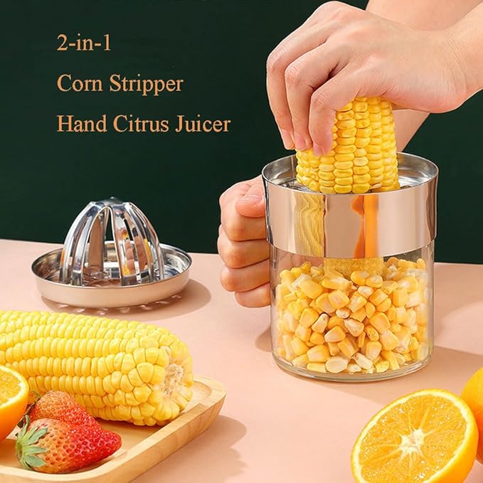 Corn Stripper 2-in-1 Citrus Juicer Hand Orange Juicer Lemon Squeezer Corn Peeler Corn Cob Stripping Tool Corn Cutter & Remover 20oz