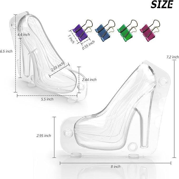 Sakolla High Heel Shoe Chocolate Molds, 3D Shoe Candy Molds Large Thick Soled Stiletto Molds with 4 Clips Cake Decoration for Wedding Birthday Party Baking Pastry Tool