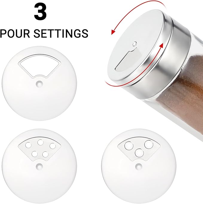 Segarty Spice Jar with Shaker Lids, 3 Pack 6 oz Spice Jars with Adjustable Pour Large Holes for Herbs Grains, Empty Glass Spices Bottles Seasoning Containers Clear Salt Pepper Shakers