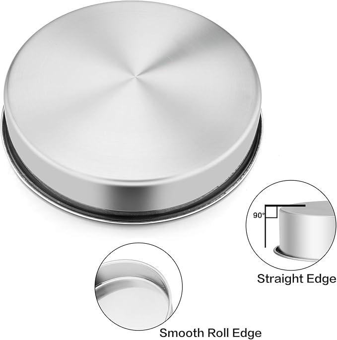 P&P CHEF Cake Pan Set of 4, Stainless Steel Baking Round Cake Pans Tins Bakeware for Birthday Wedding, Leak-proof & Easy Clean, Mirror Finish & Easy Releasing, 11 Inch