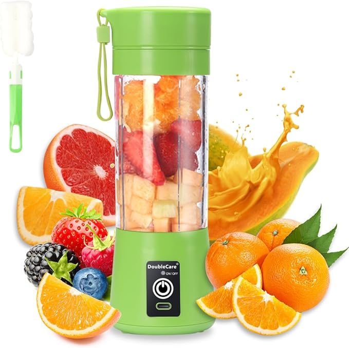 Portable Electric USB Juicer Blender Cup, Mini Blender for Shakes and Smoothies, Juice - 380ml, Six Blades, Green