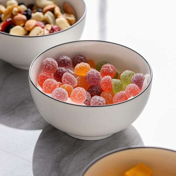 YOLIFE 10 oz Bowls Set of 6, Porcelain Rice Bowl, Soup Bowls, Small Dish Bowl for Ice Cream Dessert Cereal Side Dipping Fruit, Microwave Dishwasher Safe