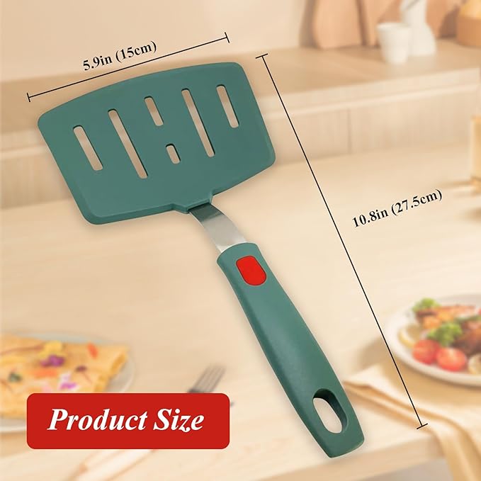 Silicone Spatula Turner, Heat Resistant Pancake Spatulas for Nonstick Cookware Pan, Wide Slotted Omelette Egg Spatula Fish Spatula Cooking Spatula for Kitchen Use Thin Flexible Spatula Dishwasher Safe