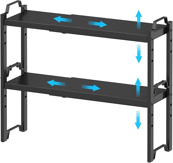 Narrow Expandable Cabinet Shelf Organizer 5.51" Width, Kitchen Counter Storage Shelves Spice Racks, Small Cupboard Countertop Tabletop Shelves Organizers, Expandable Adjustable Stackable, Load 30LBS