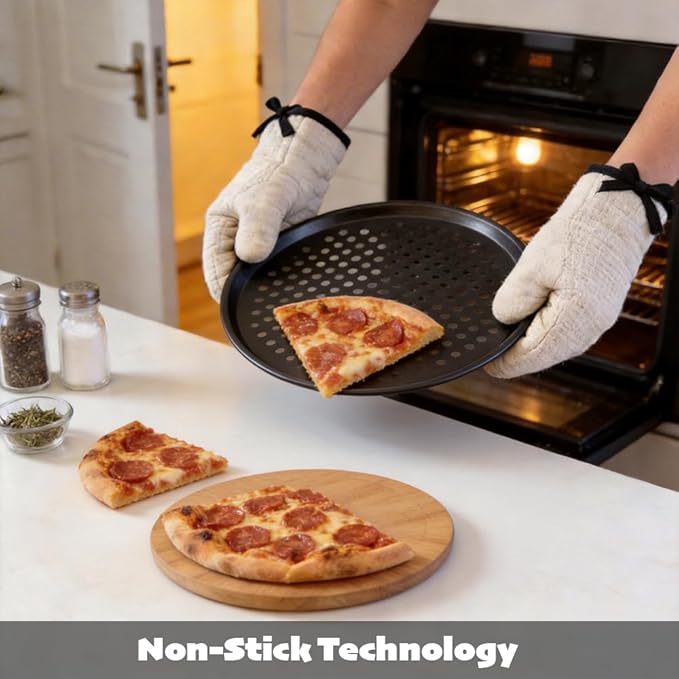 10 Inch Round Pizza Pan with Holes, Carbon Steel Pizza Pans fo Frozen & Homemade Pizza, Nonstick Pizza Tray for Oven