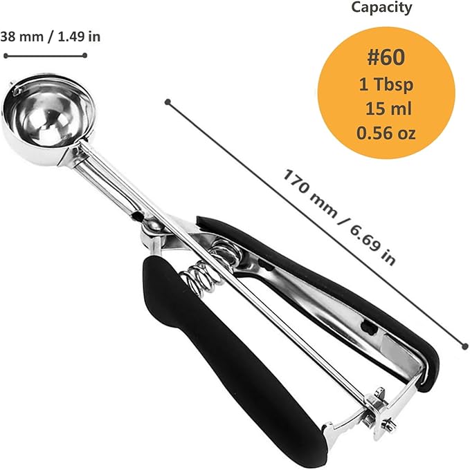 Cookie Scoop, Ice Cream Scoop, 1Tbsp/15 ml/0.5oz Cookie Scoops for Baking, 18/8 Stainless Steel Cookie Scooper for Baking, Ice Cream Scooper with Trigger Release, Cookie Dough Scoop with Non-slip Grip