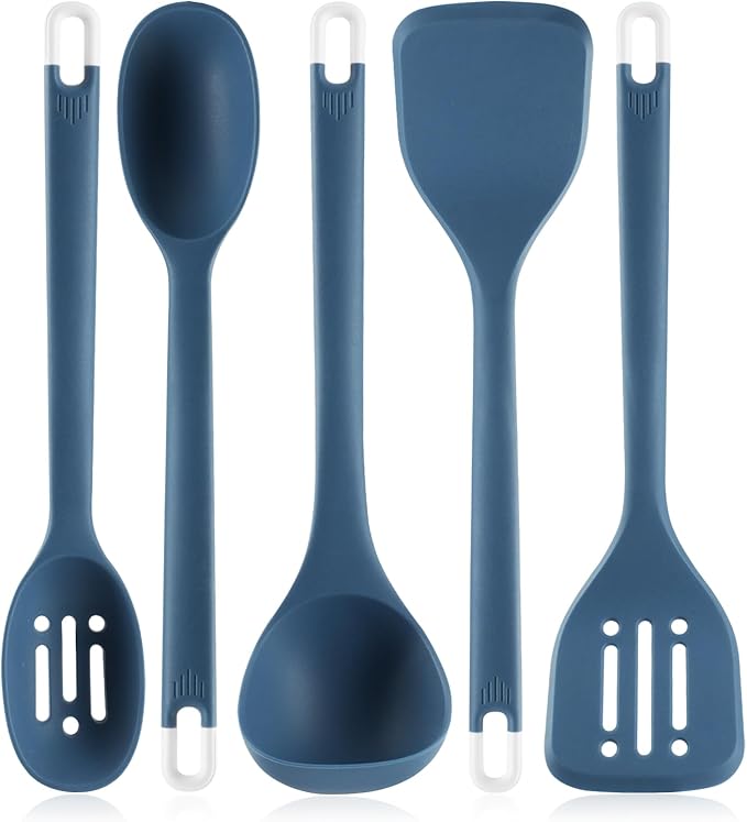 Silicone Kitchen Cooking Utensils Set: MOACC Heat Resistant 13inch Long Kitchen Gadgets, BPA Free Non Stick Rubber Cook Accessories For Food Prep, Frying, Serving, Basting (Dark Blue)